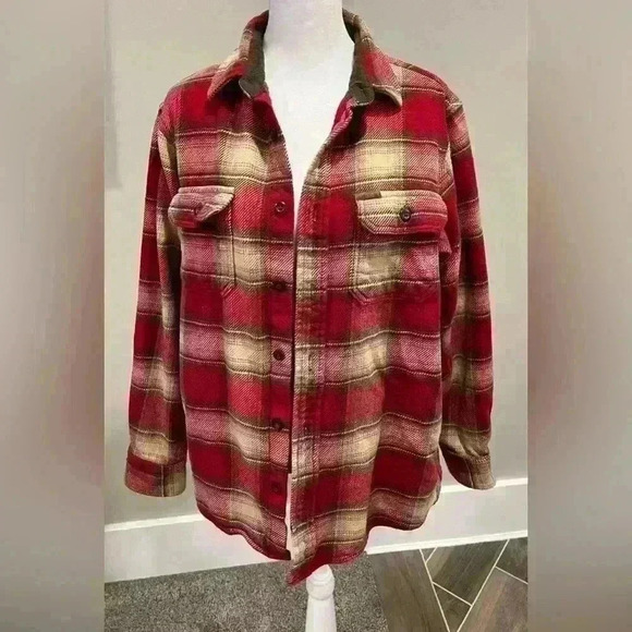 Orvis Other - Orvis S Shacket Burgundy Cream Tan tartan plaid cabincore heavy layering jacket
